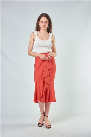 040054 WHISMICAL ENCOUNTERS COTTON BLEND MIDI SKIRT (SMOOTH) RIO RED