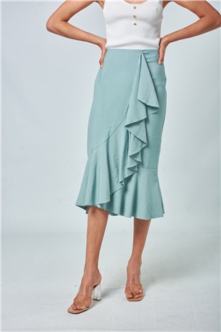 040054 WHISMICAL ENCOUNTERS COTTON BLEND MIDI SKIRT (SMOOTH) BLUE LEAD