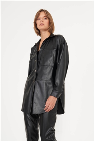 130373 Vegan Leather Jacket Black - Siyah