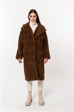 170109 Faux Fur Long Coat Truffle