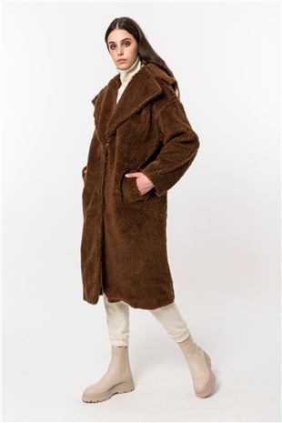 170109 Faux Fur Long Coat Truffle